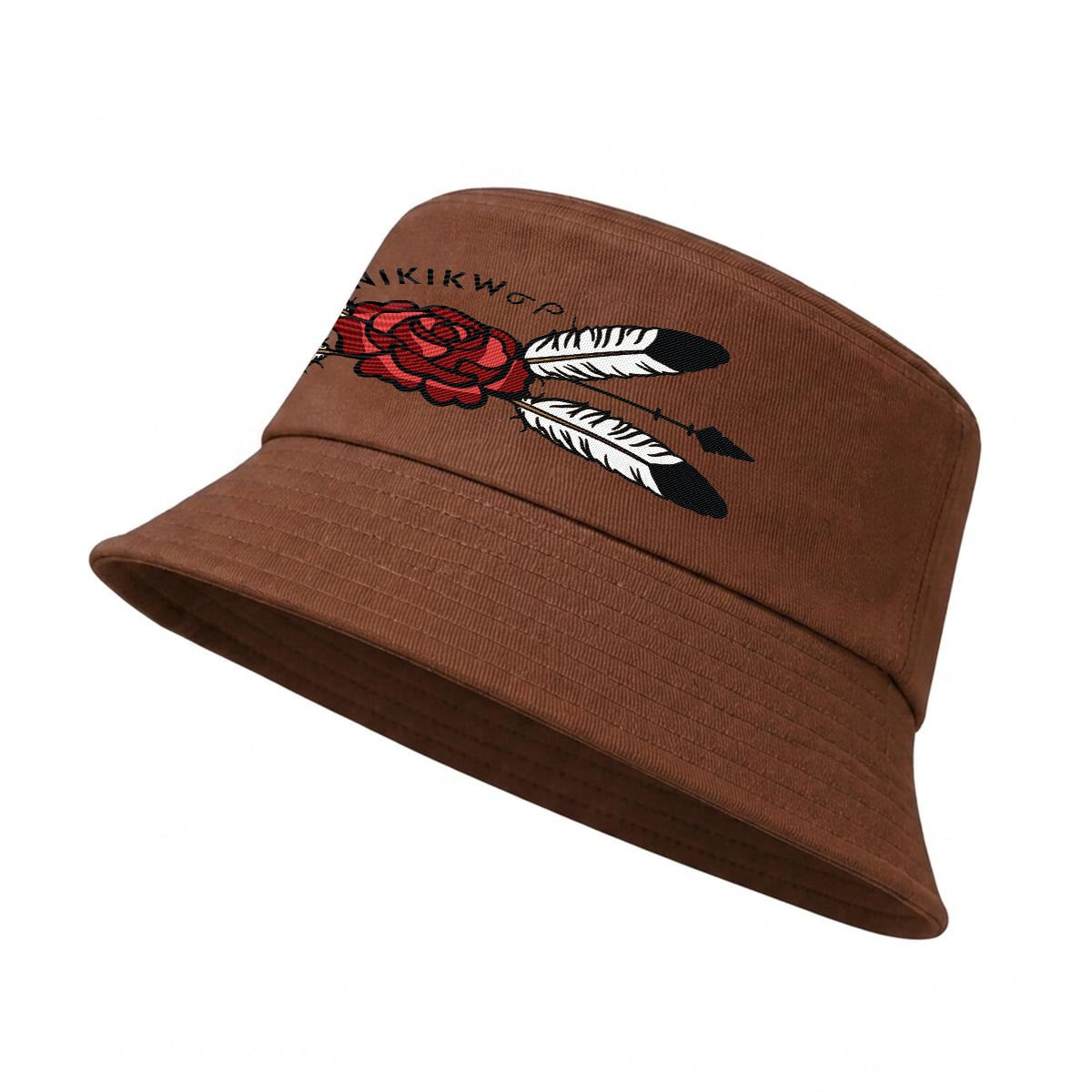 Feather Rose Embroidered Bucket Hat