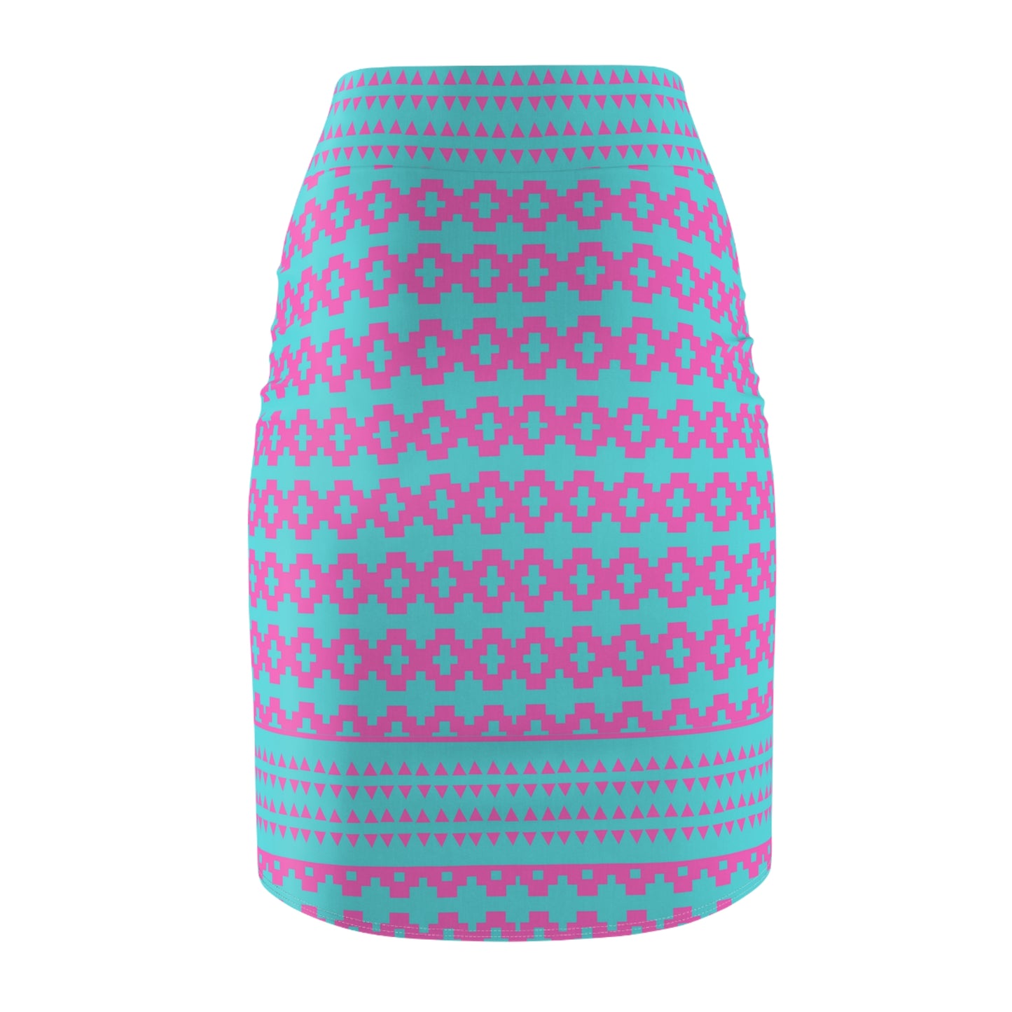 Native Print Pink and Blue Women's Pencil Skirt