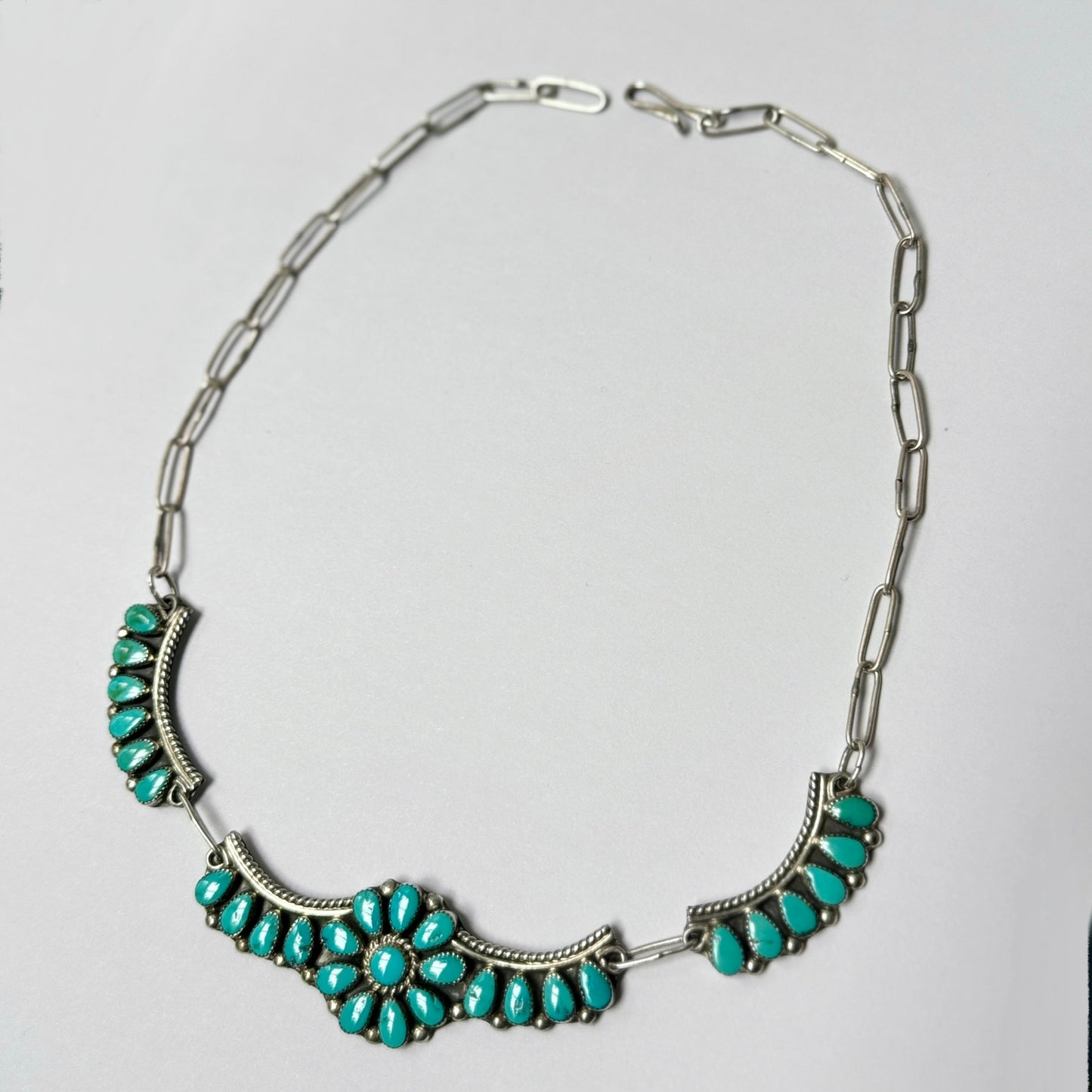 Paul Nancy Leekity ZUNI Sterling Silver Sleeping Beauty Cluster Necklace Zuni Turquoise necklace 