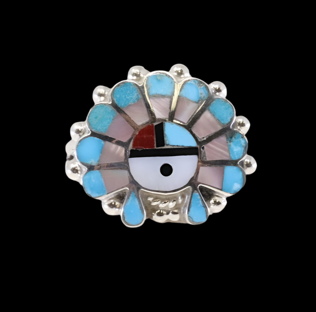 Zuni Sterling Silver Multi-Color Inlay Sunface Ring