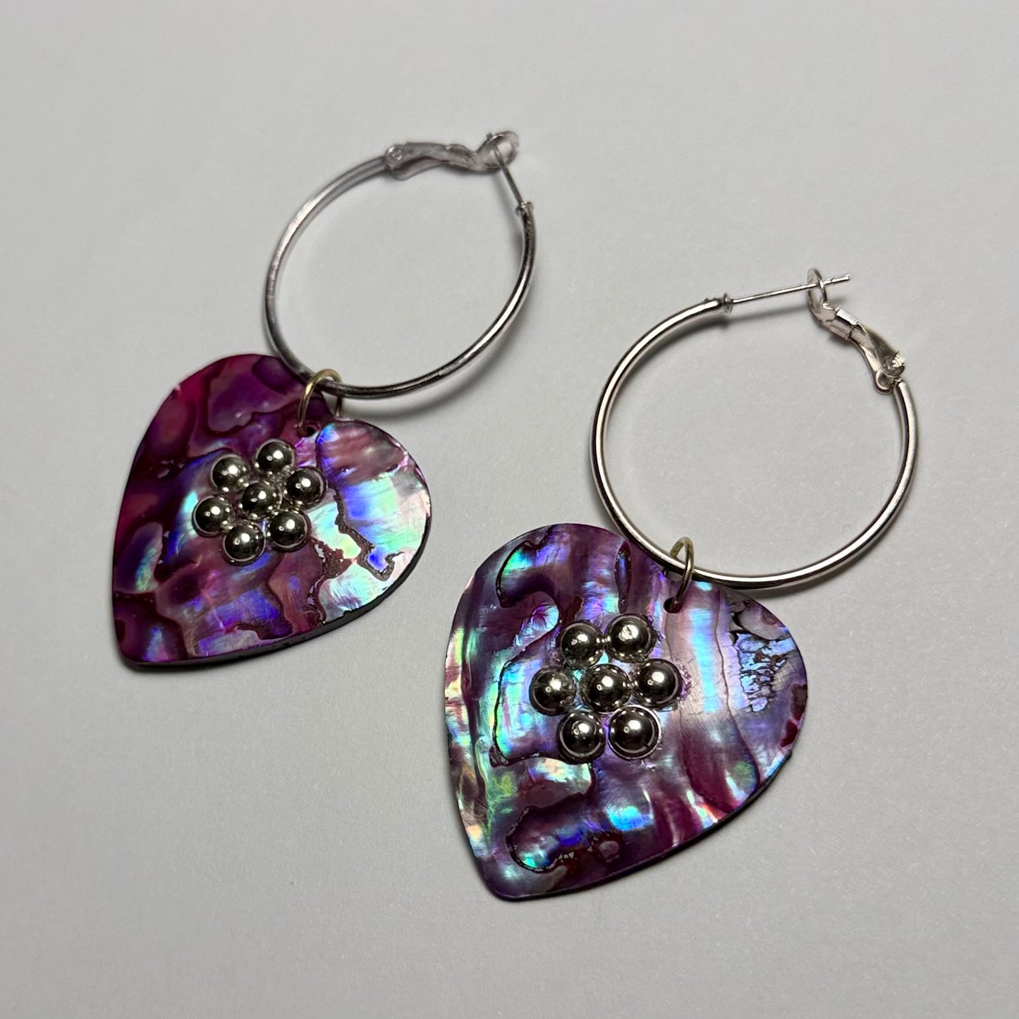 Purple Heart Abalone Shell Hoop Earrings