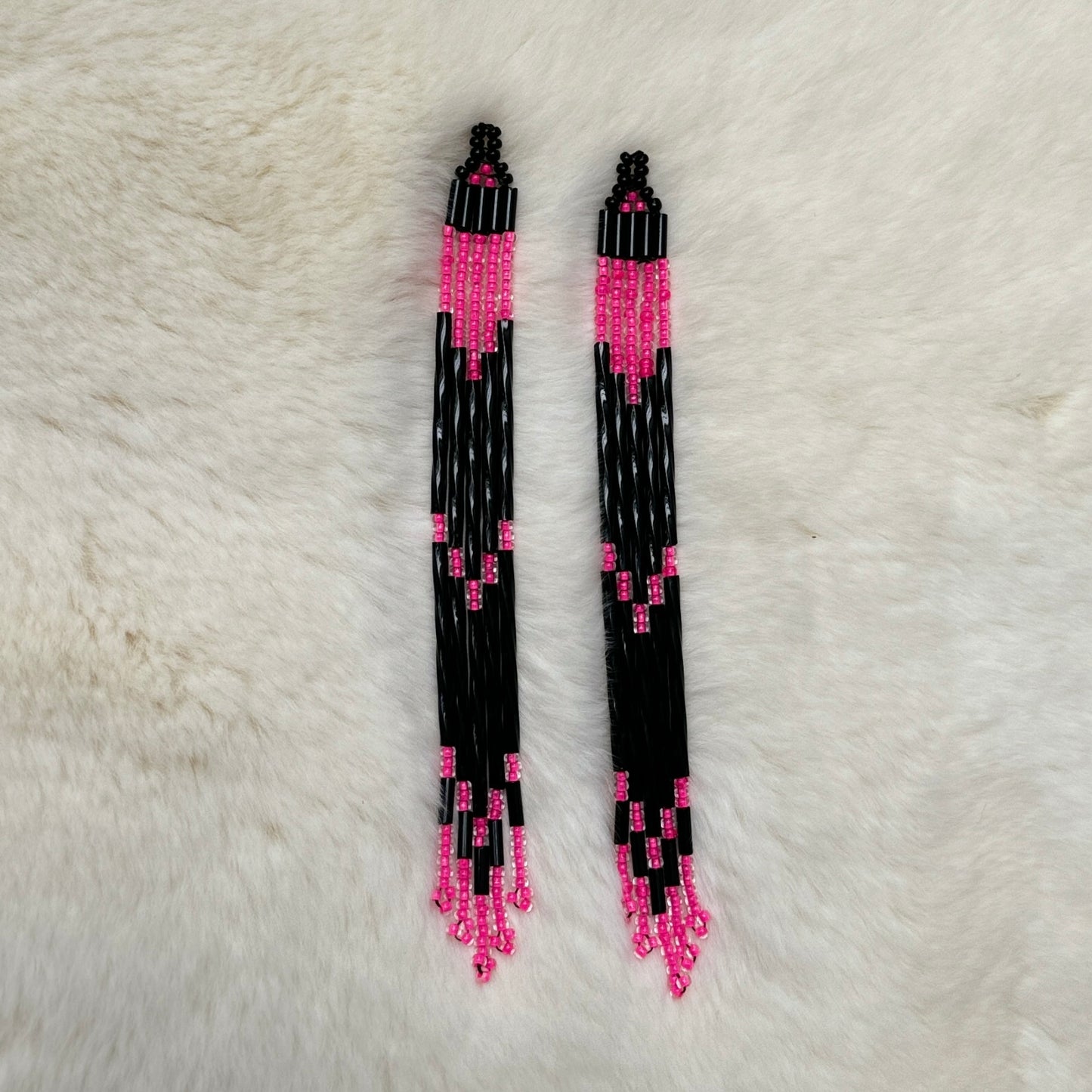 Neon Pink & Black dangle earrings