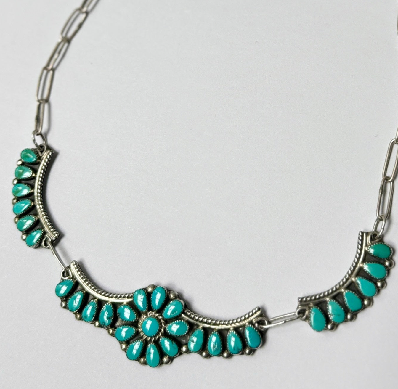 Paul Nancy Leekity ZUNI Sterling Silver Sleeping Beauty Cluster Necklace