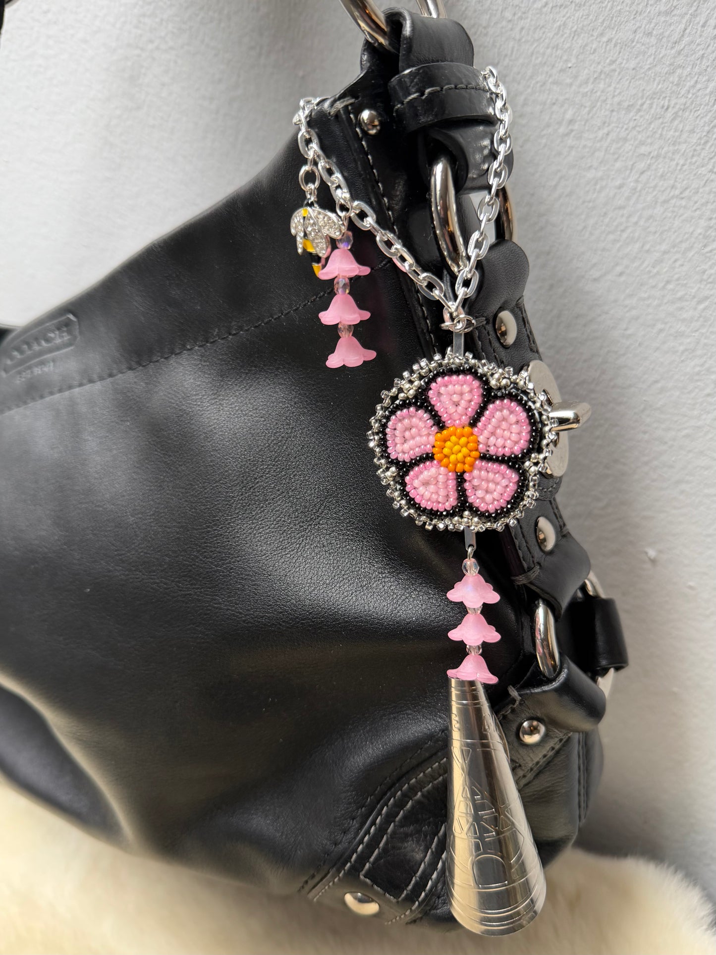 Cherry Blossom Beaded Bag Charm & Jingle