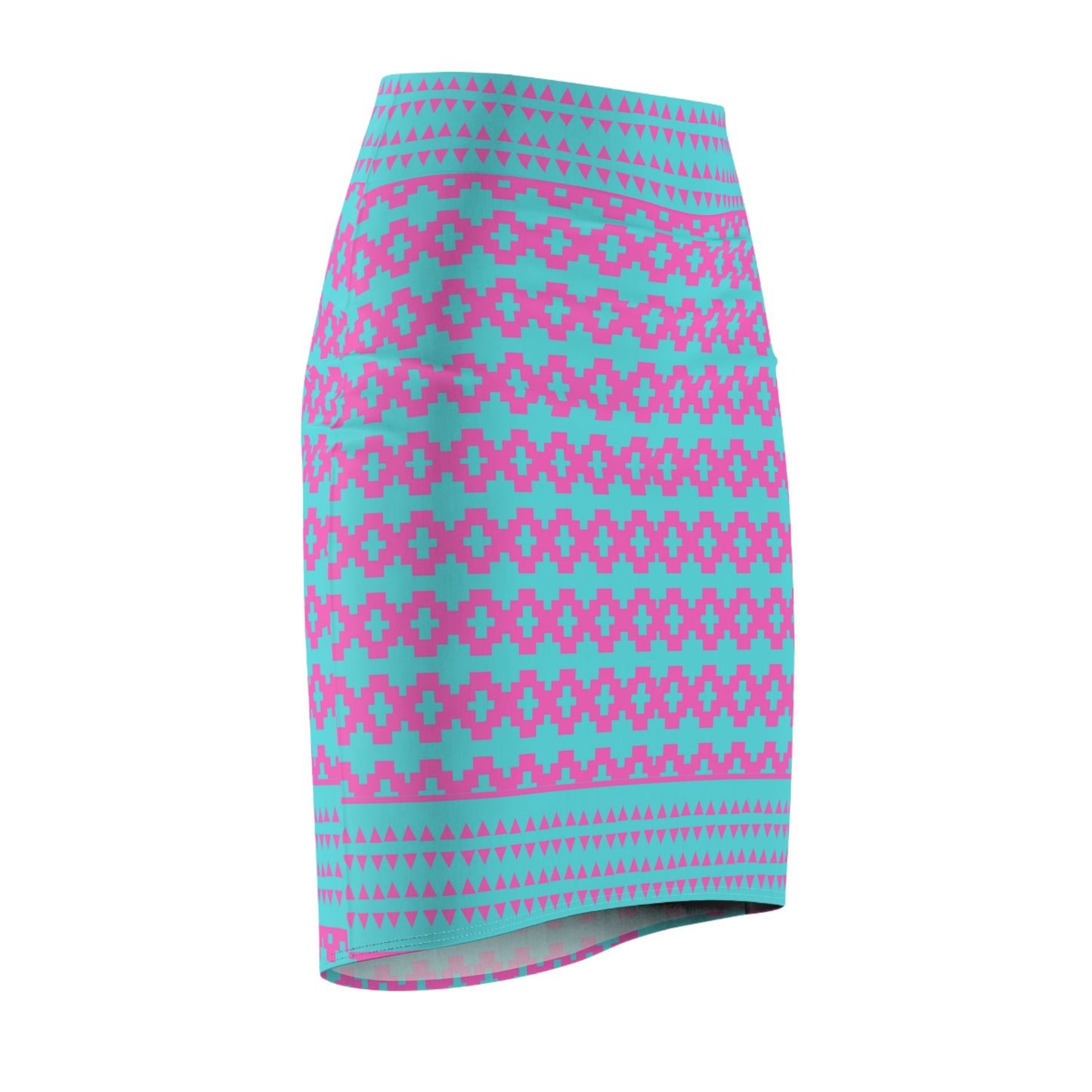 Native Print Pink and Blue Women's Pencil Skirt