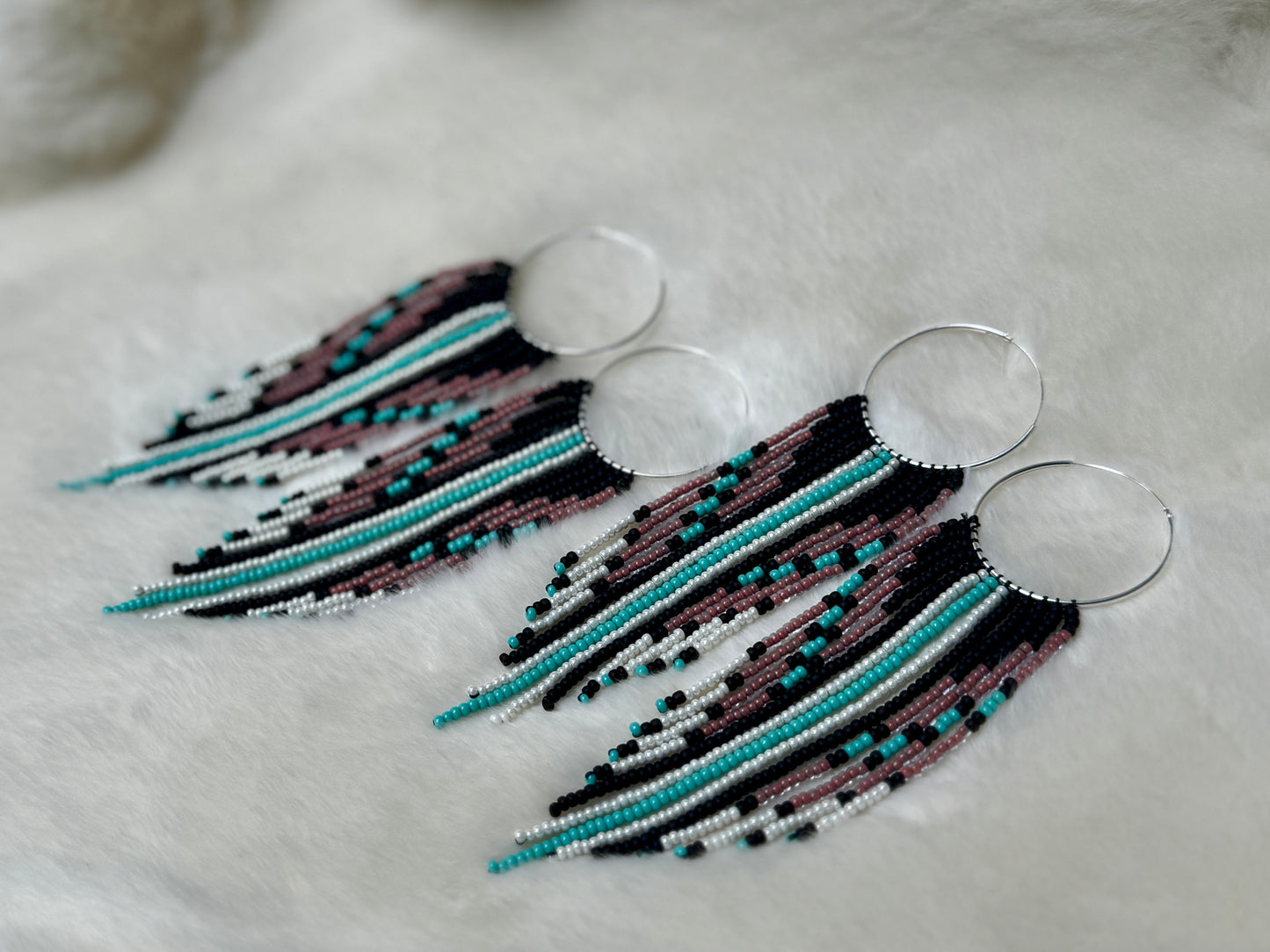 Silver Plated Hoop Rose Copper Fringe Earrings