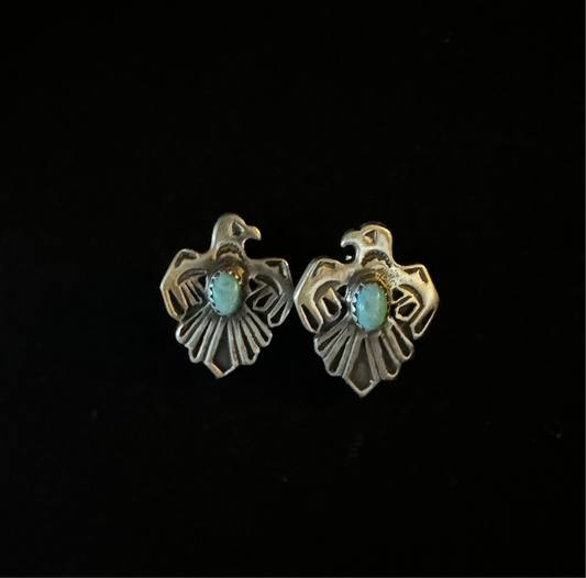 Navajo Sterling Silver Turquoise Thunderbird Post Earring's