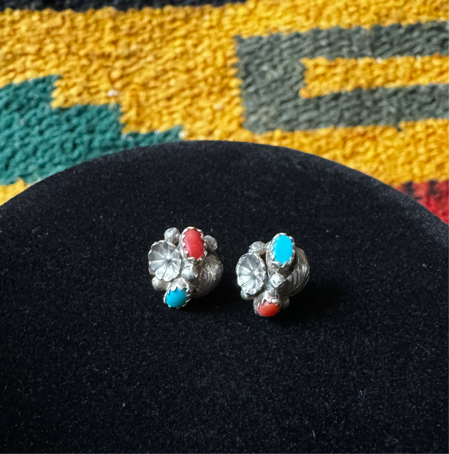 Turquoise and Coral Leaf Design Earrings