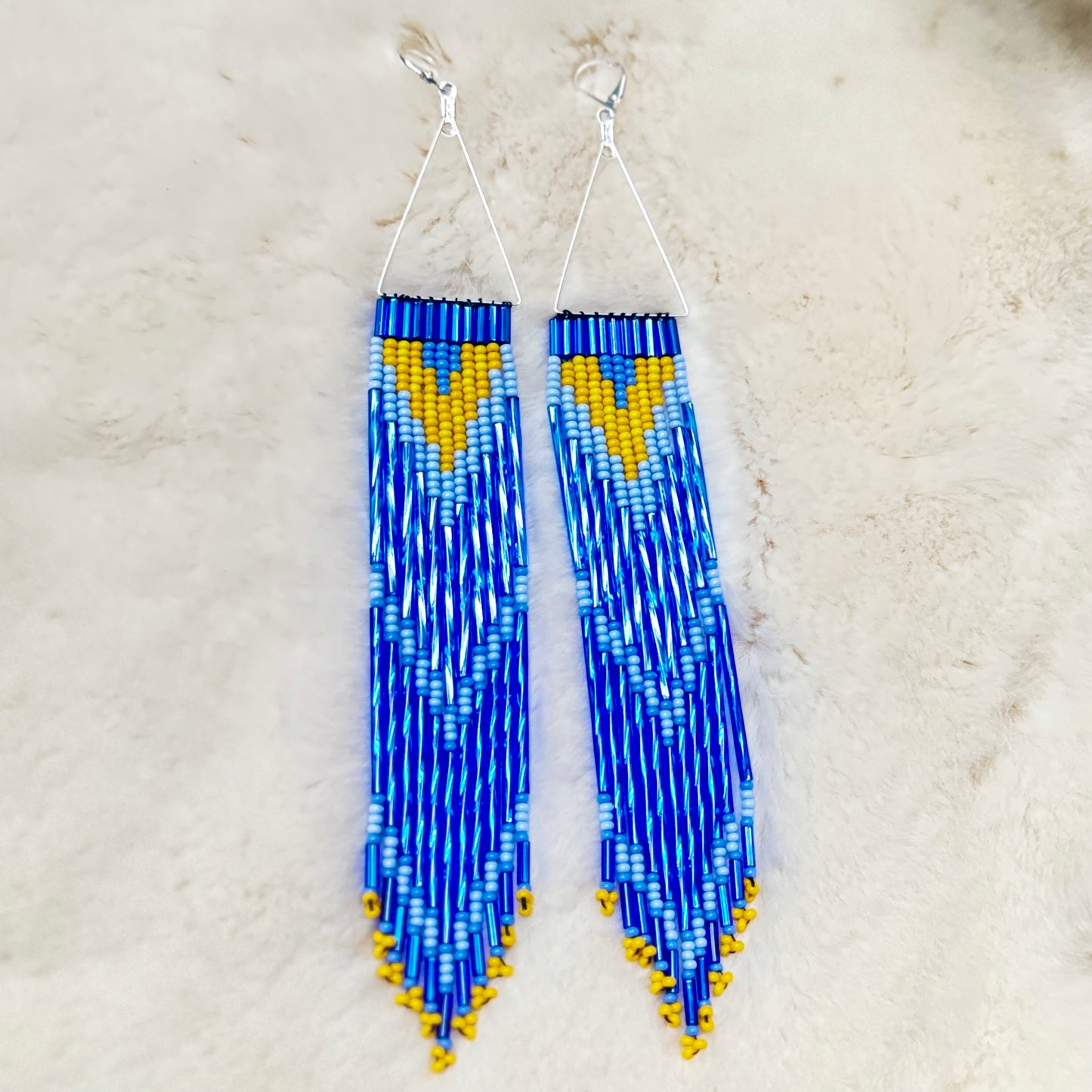 Two Toned Sapphire Long Beaded Dangle Earrings