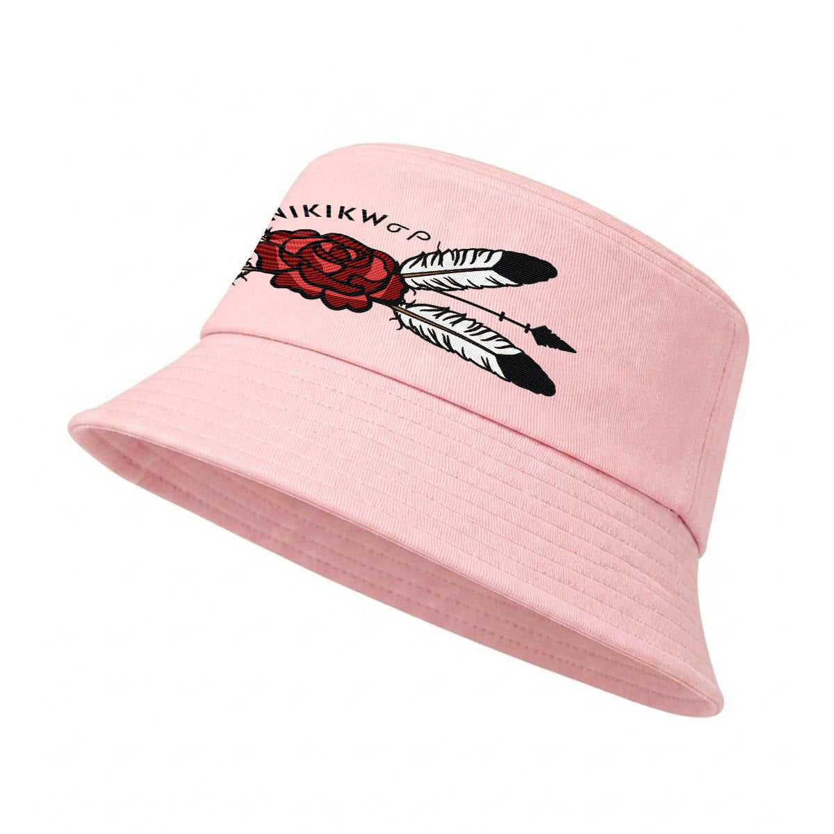 Feather Rose Embroidered Bucket Hat