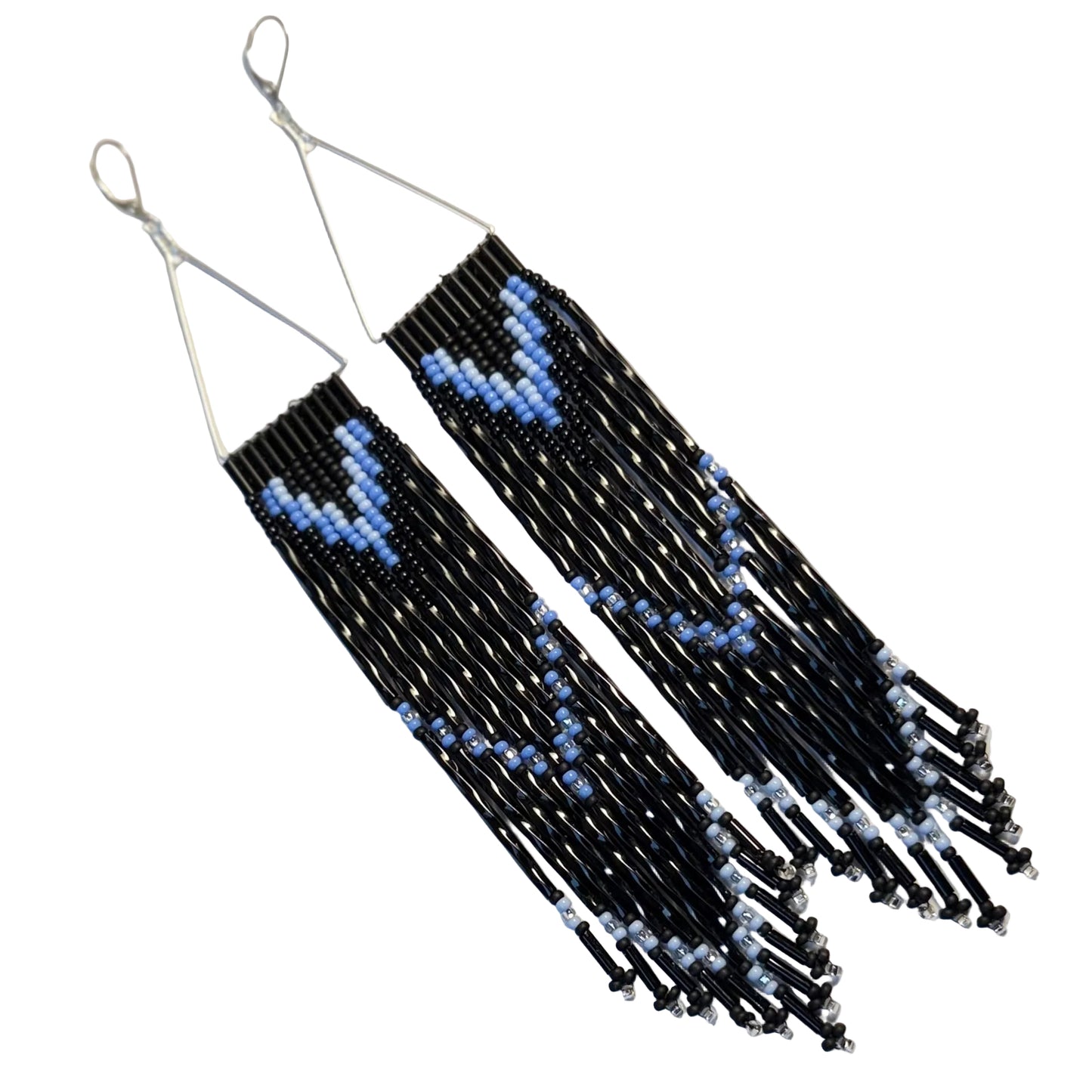 Two Toned Periwinkle Long Beaded Dangle Earrings