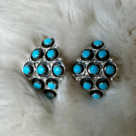 Zuni Sterling Silver Turquoise Hoop Earring's