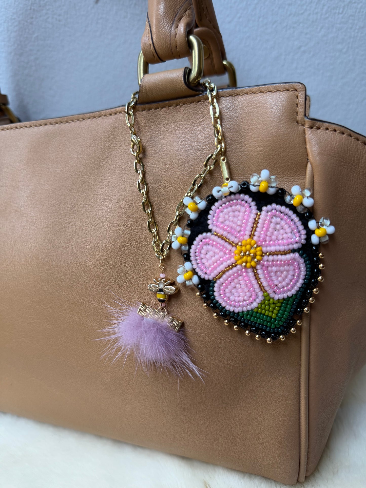 Cherry Blossom Beaded Bee Bag Charm