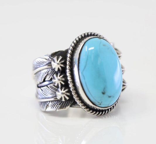 Navajo Sterling Silver Turquoise Ring Signed  Sz 6.5