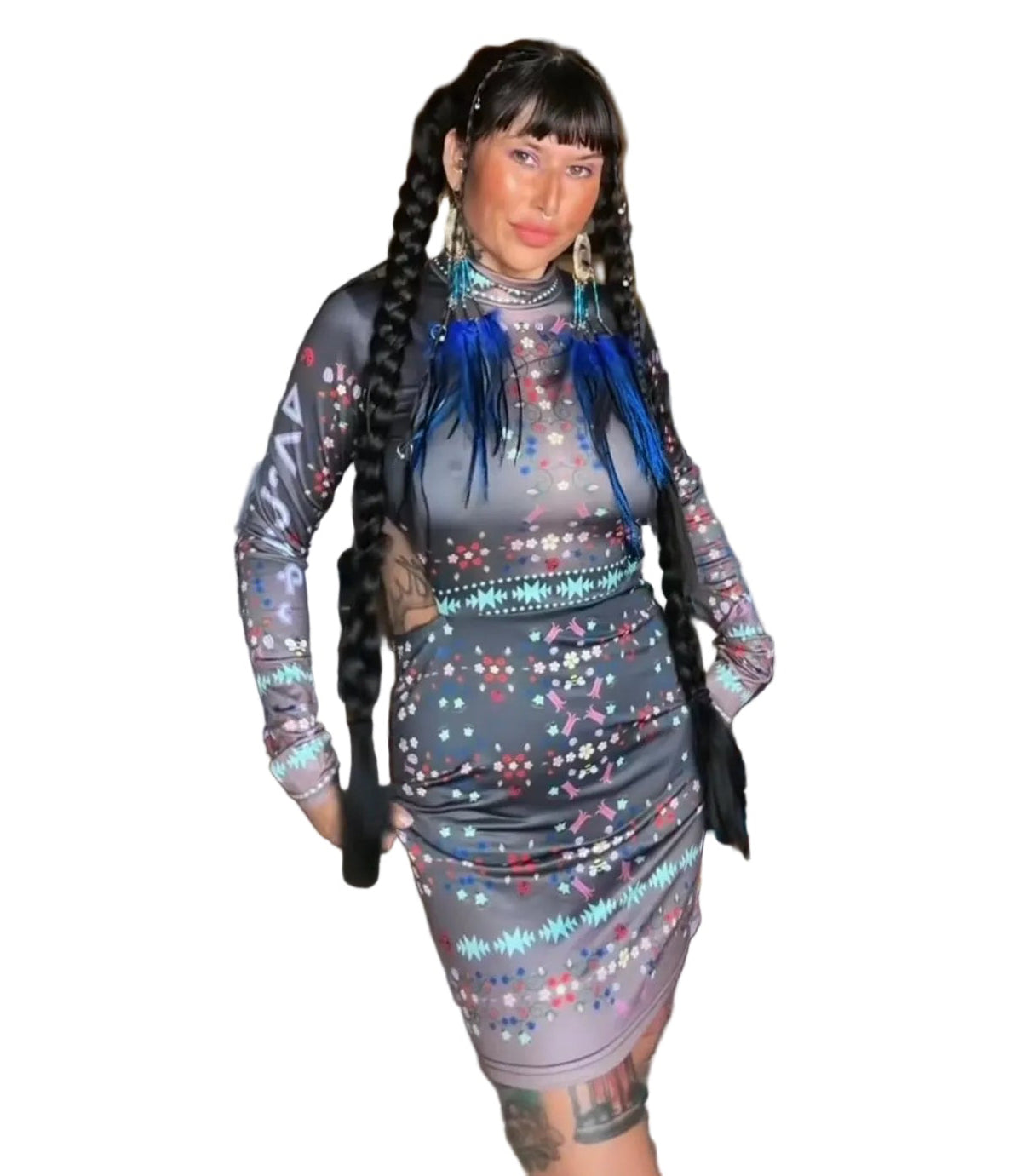 ᓇᓈᑐᐦᑳᐧᐸᑲᐧᓃᐤ it has many-coloured flowers Cut out mini Dress