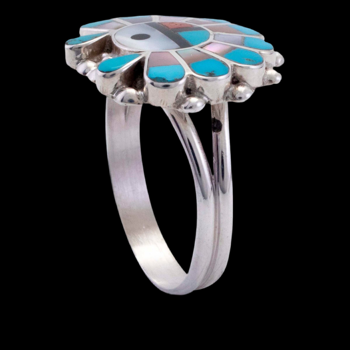 Zuni Sterling Silver Multi-Color Inlay Sunface Ring