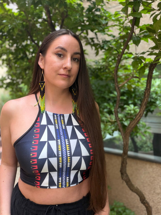 Native Indigenous Black Legged Dart Frog Long Beaded Dangle Earrings