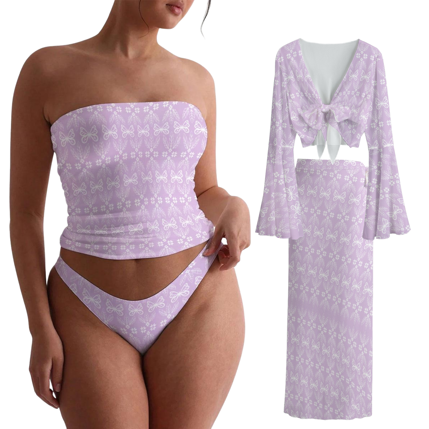 Indigenous Butterfly Floral Sheer Lounge Thong Set 