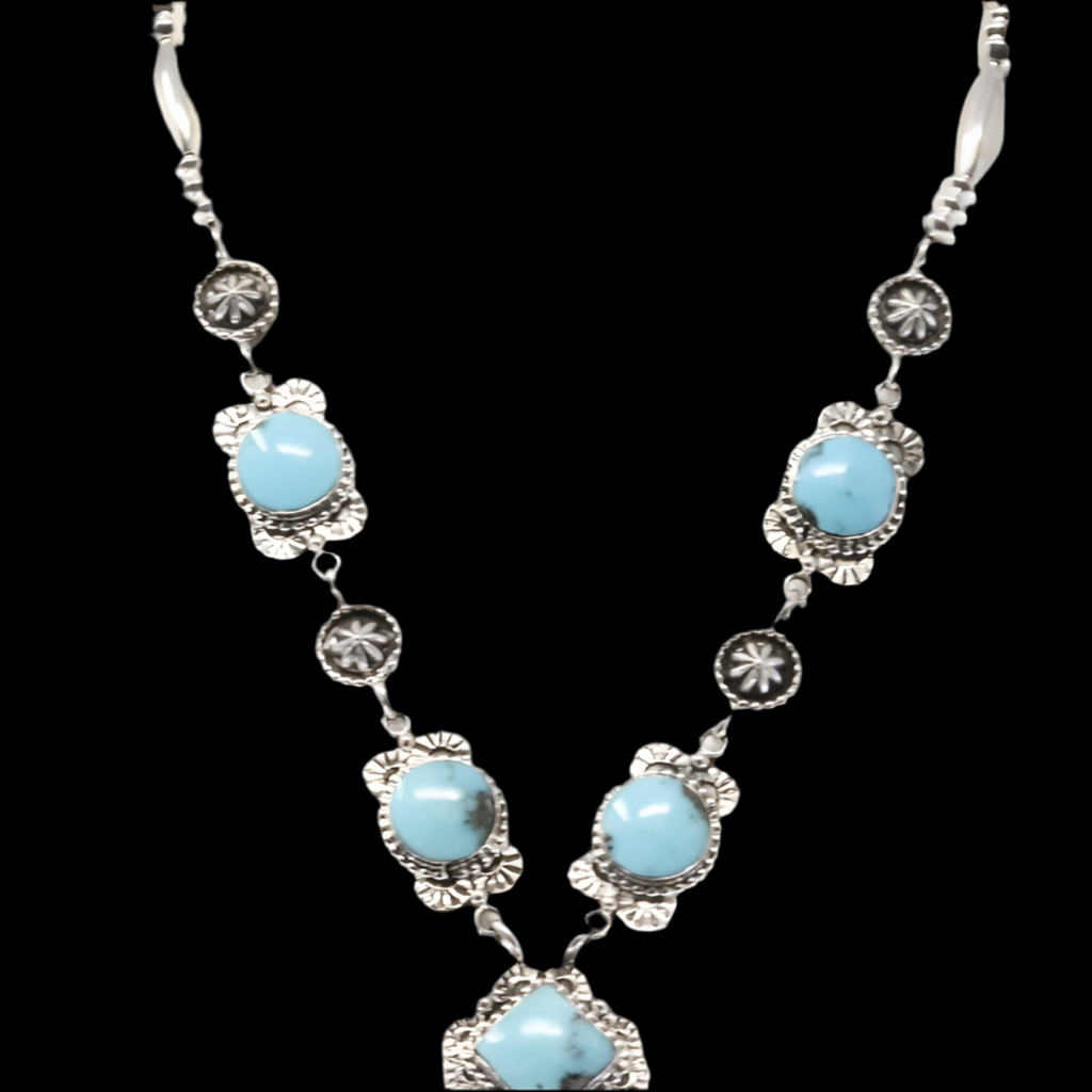 Navajo Sterling Silver Turquoise Naja Necklace By Expert Silversmith Lucinda Sardo