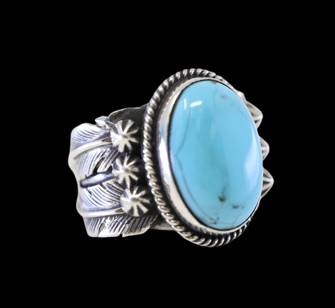 Navajo Sterling Silver Turquoise Ring Signed  Sz 6.5