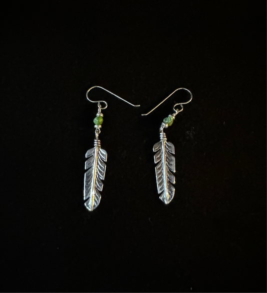 Navajo Sterling Silver Turquoise Feather Dangling Earring's