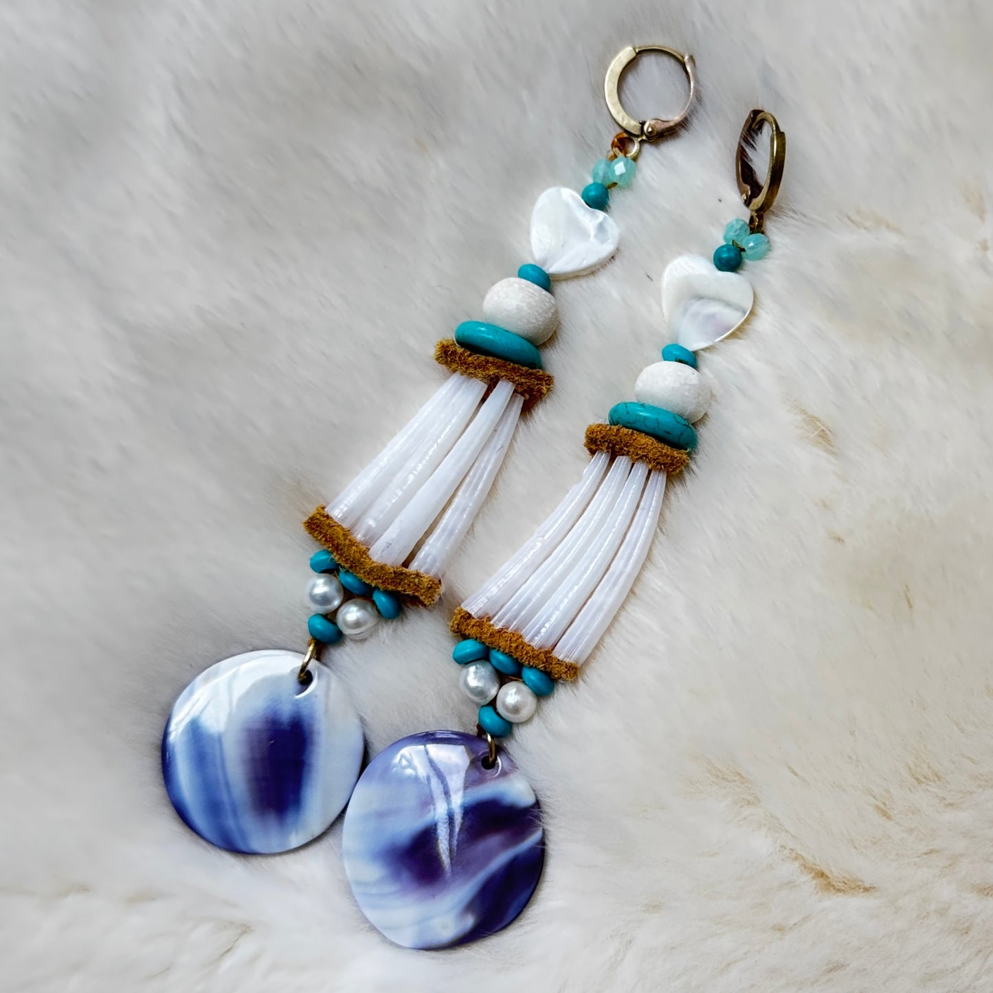 Mini Dentalium & Wampum Shell Earrings