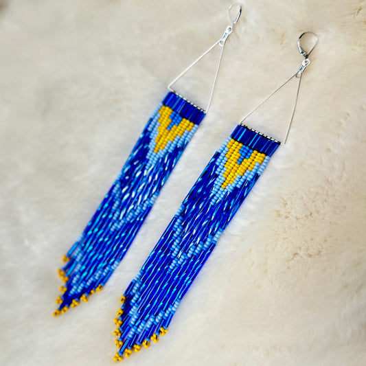 Two Toned Sapphire Long Beaded Dangle Earrings