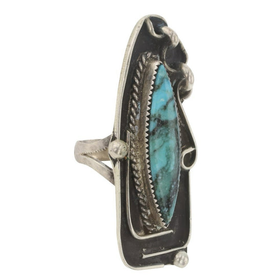 Vintage 2” Signed Navajo Kingman Turquoise Silver Ring size: 6.75