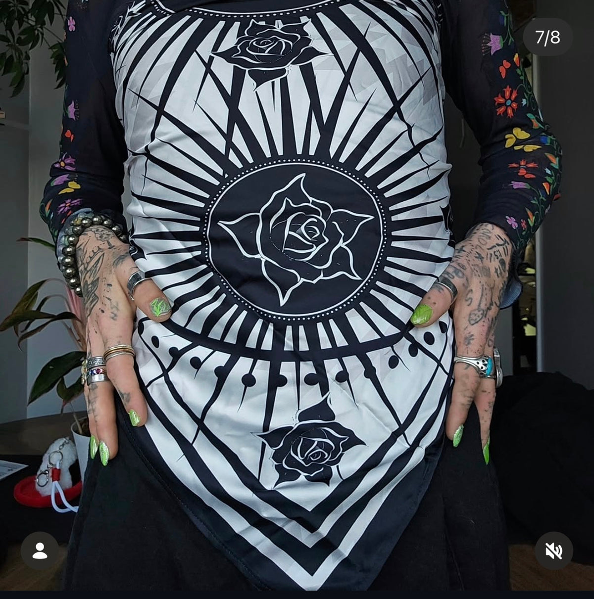 Deadly Rose Print Silky Scarf