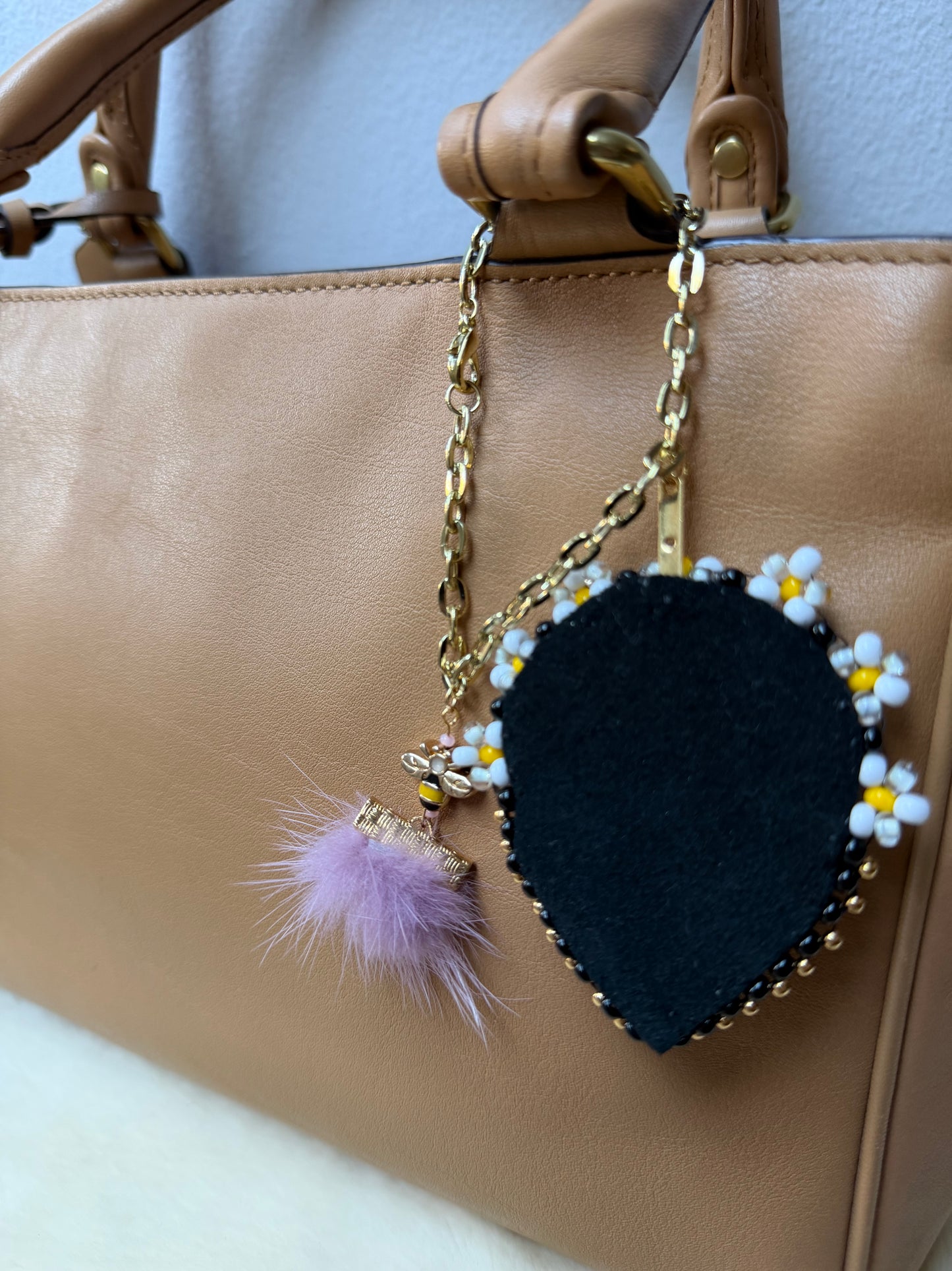 Cherry Blossom Beaded Bee Bag Charm