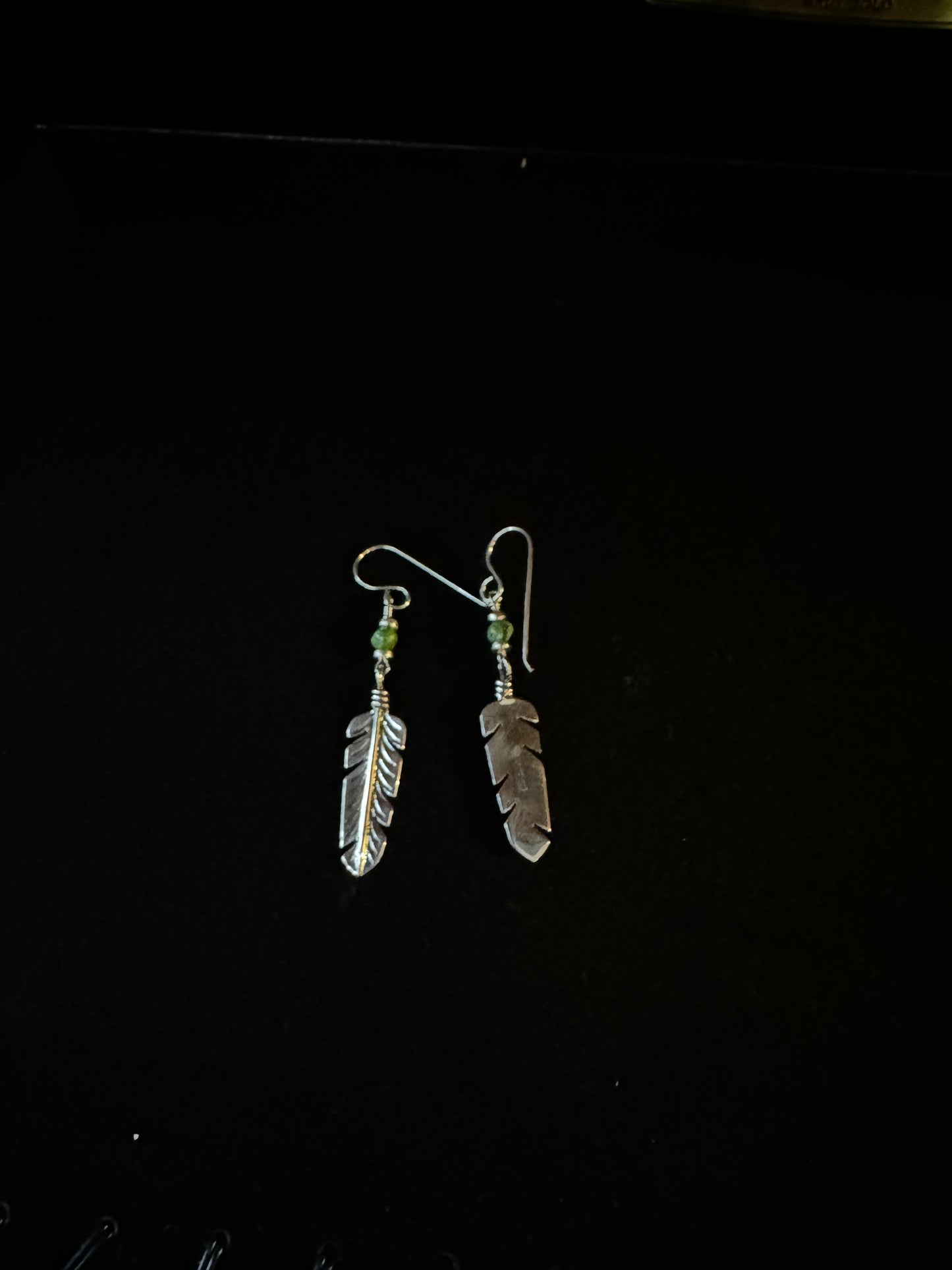 Navajo Sterling Silver Turquoise Feather Dangling Earring's