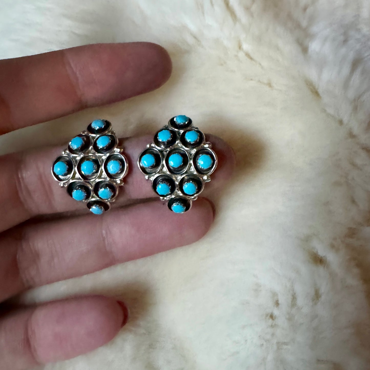 Zuni Sterling Silver Turquoise Hoop Earring's