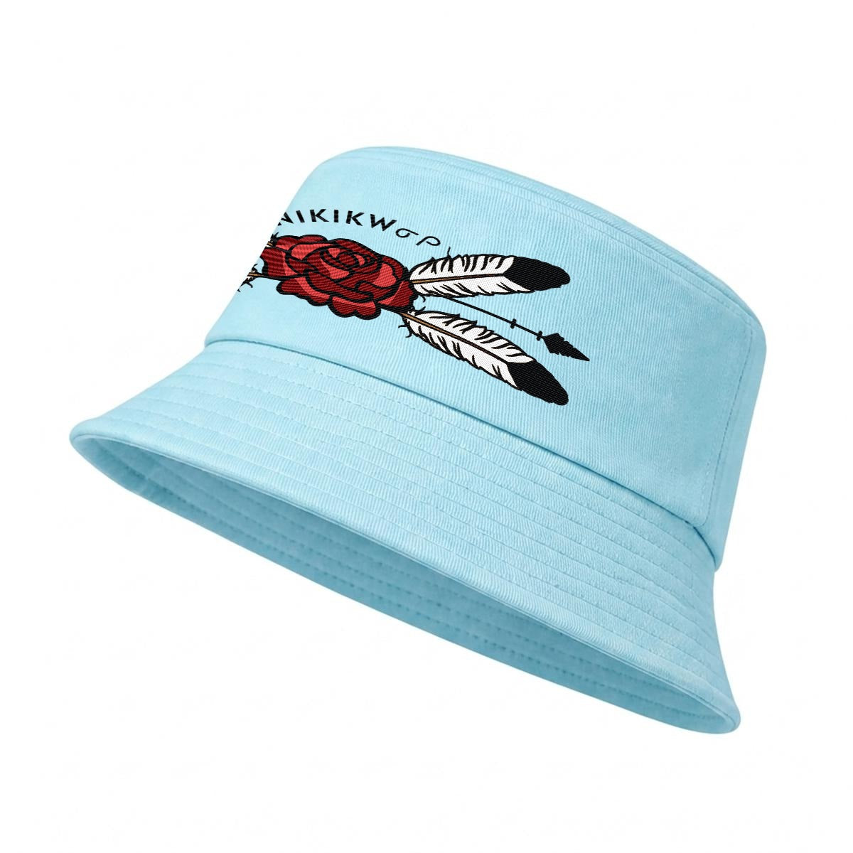 Feather Rose Embroidered Bucket Hat
