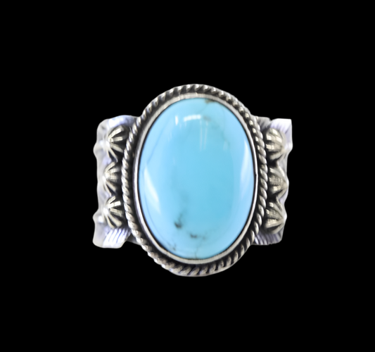 Navajo Sterling Silver Turquoise Ring Signed  Sz 6.5