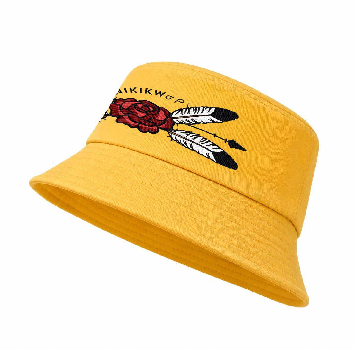 Feather Rose Embroidered Bucket Hat