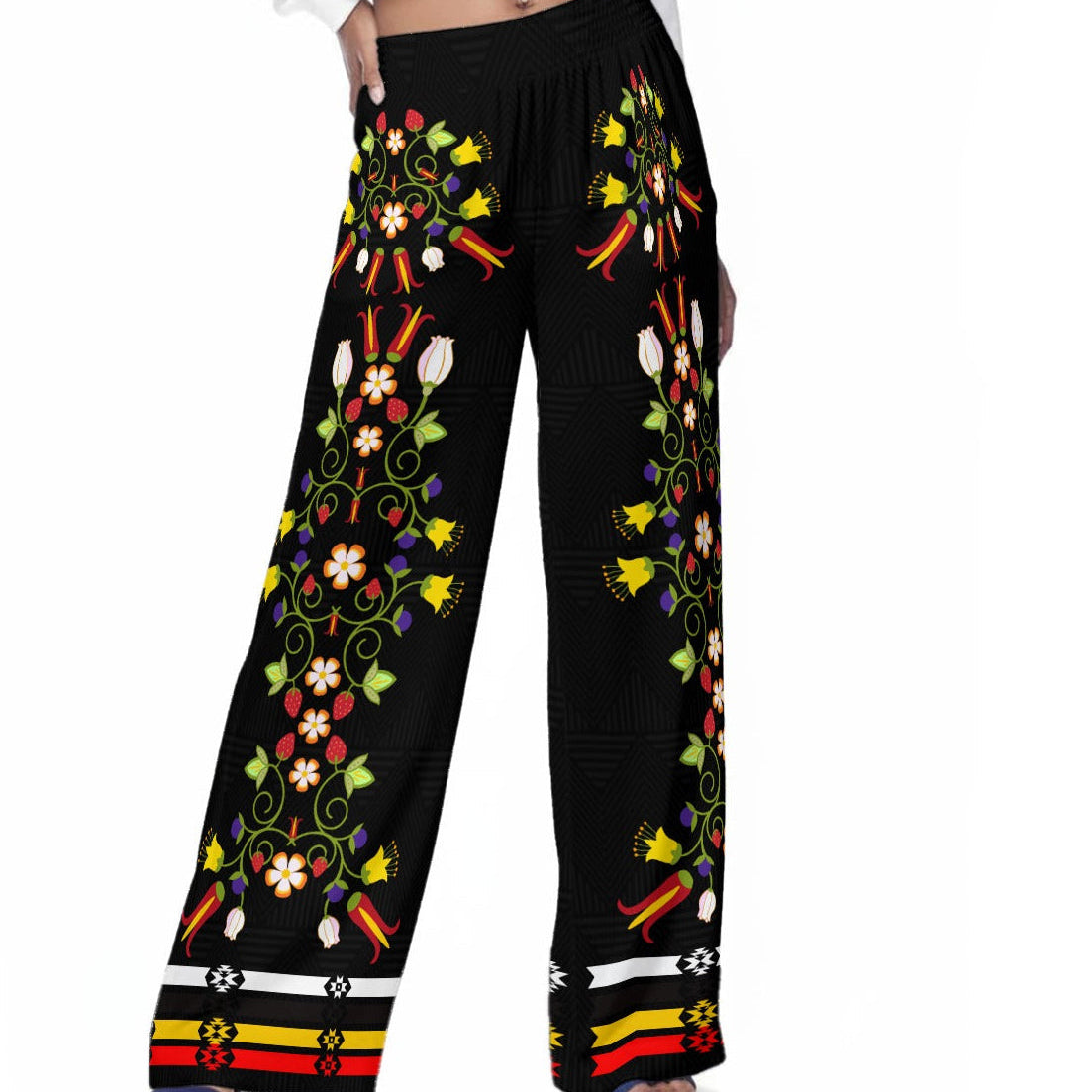 Fire Floral Ribbon Wide-Leg Pants Rayon