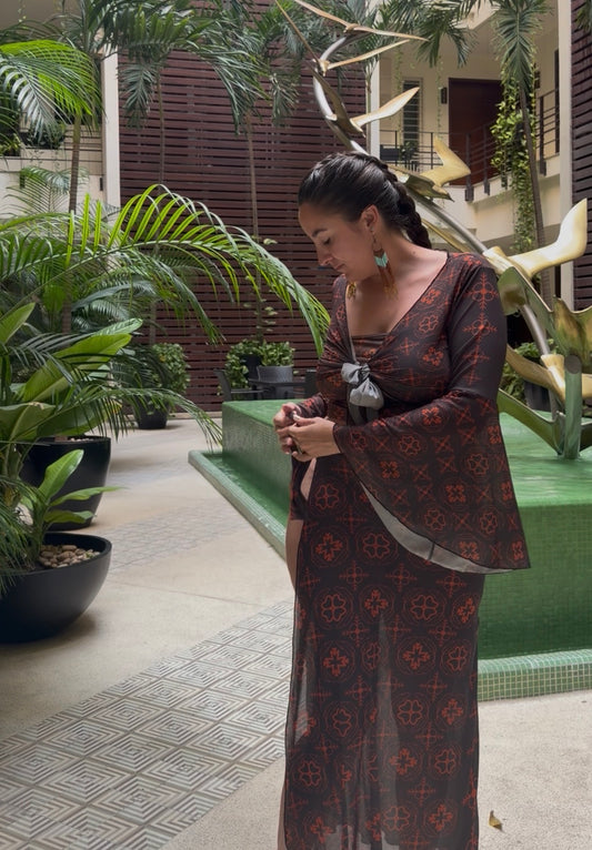 Floral Feather Sheer Lounge Thong Set Indigenous fashion swimwear loungwear