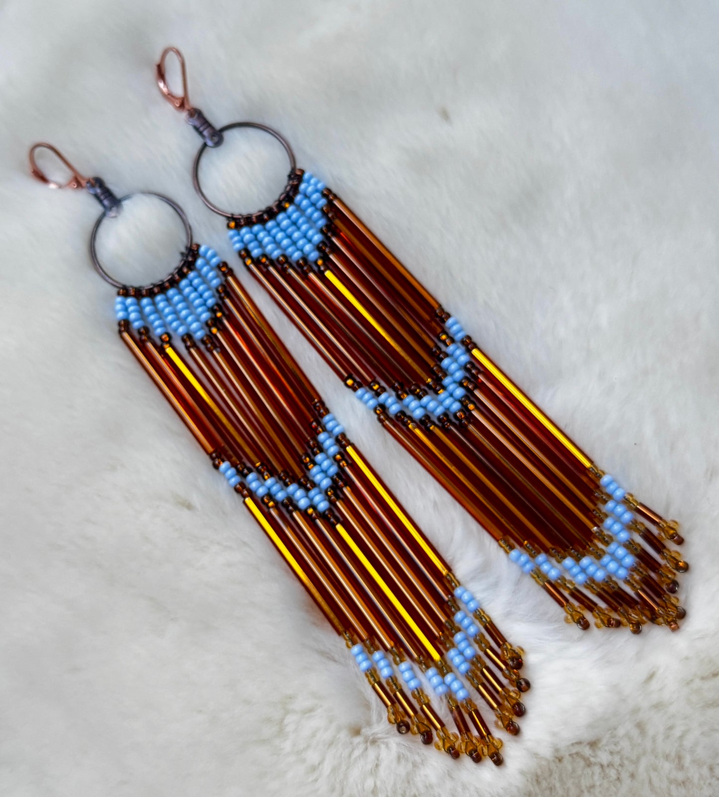 Beaded Hoop Fringe Dangle Earrings Copper