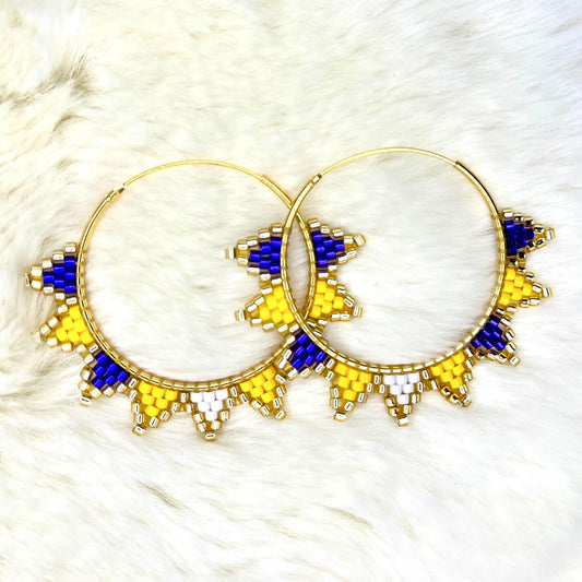 Gold Plated Delica Purple Beaded Hoop Earrings