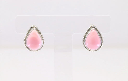 Navajo Sterling Silver Pink Shell Concho Earring's made by Byron Begay