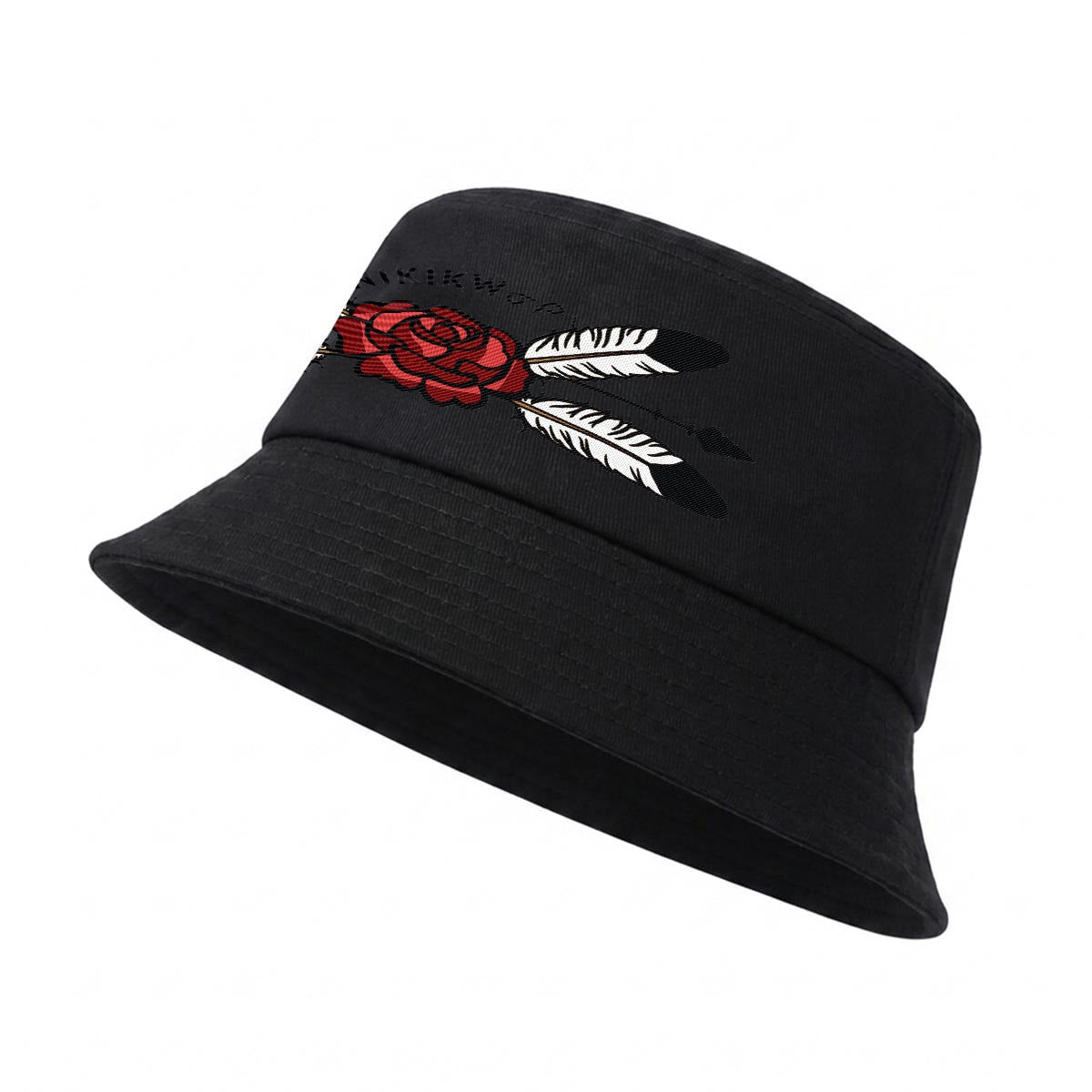 Feather Rose Embroidered Bucket Hat