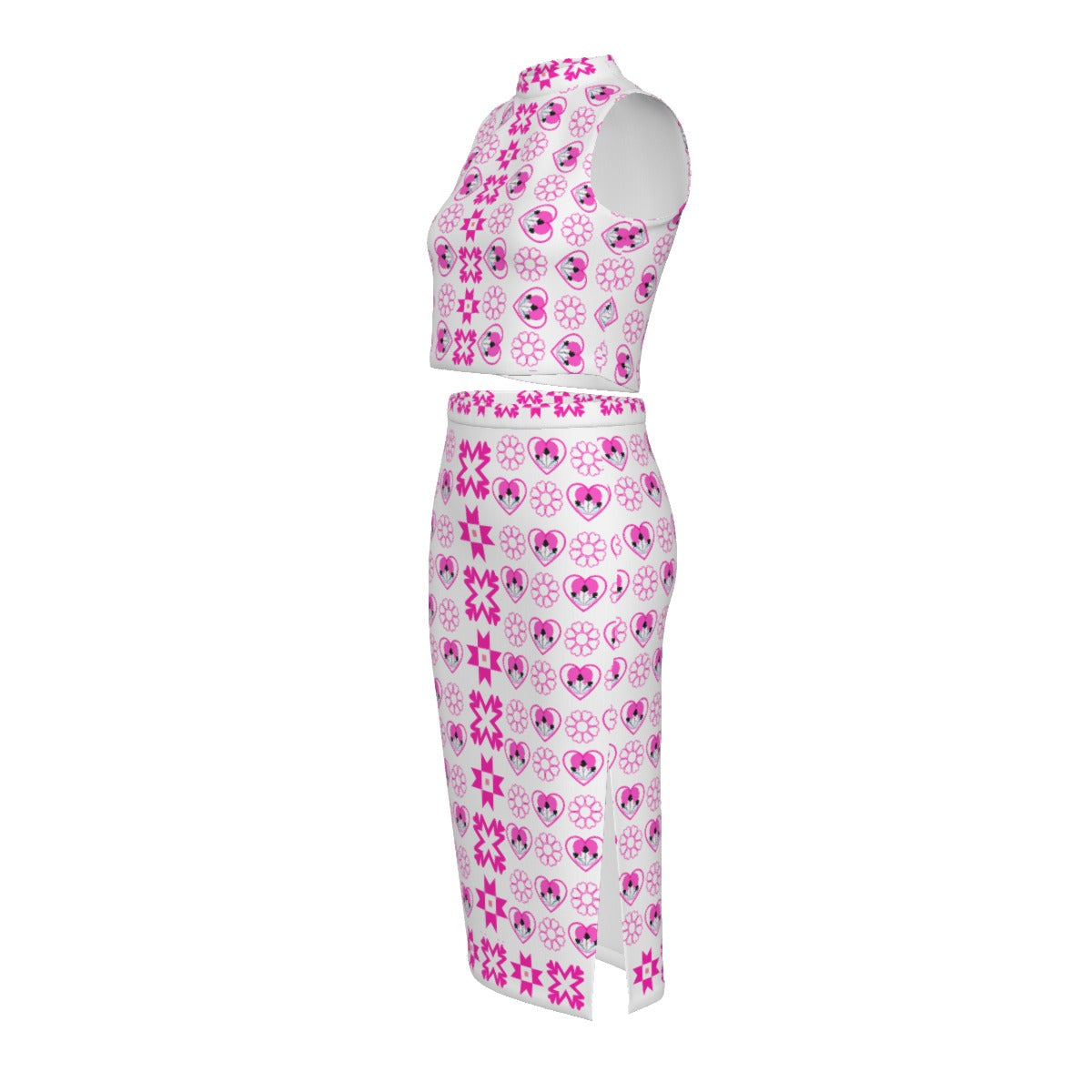 Heart Pencil Skirt Set Pink