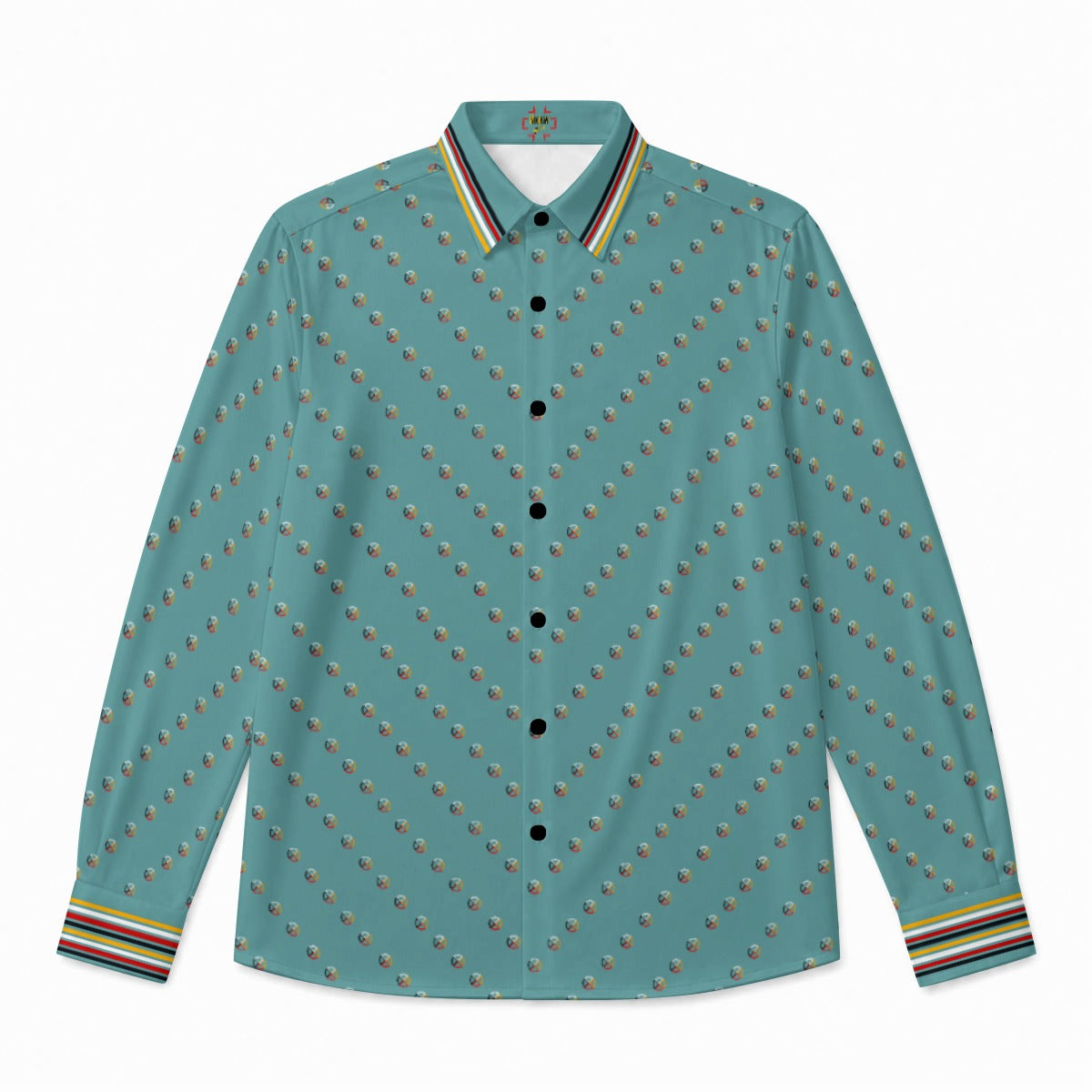 Medicine Wheel Dress shirt sîpihko-papakiwayân ᓰᐱᐦᑯ ᐸᐸᑭᐊᐧᔮᐣ blue shirt