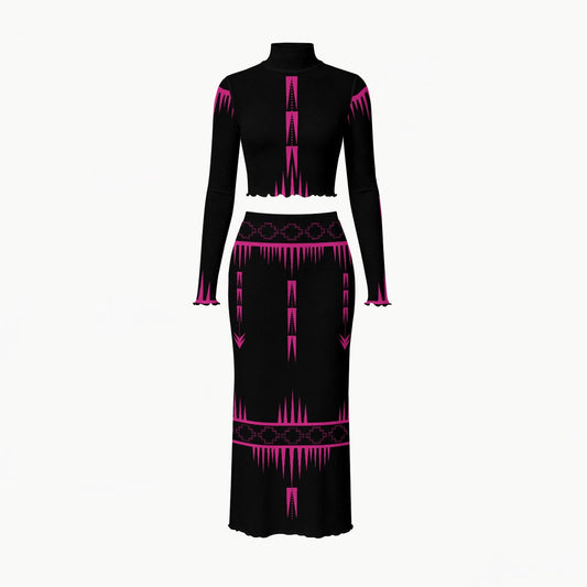 NTV Print Mesh Skirt Set Pink