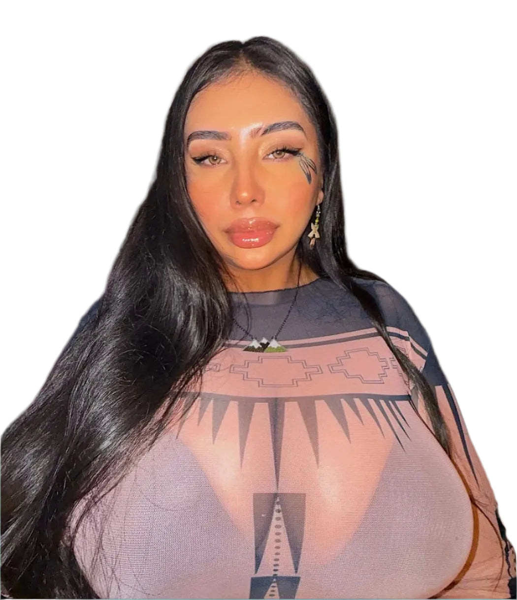 Native Print Mesh Long Sleeve shirt