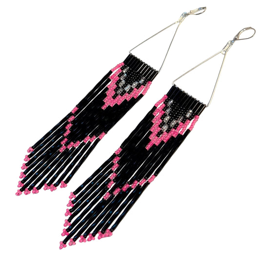 Indigenous beadwork pink black beaded native earrings 