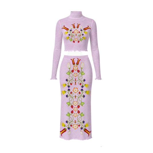 Paintbrush Floral Mesh Skirt Set