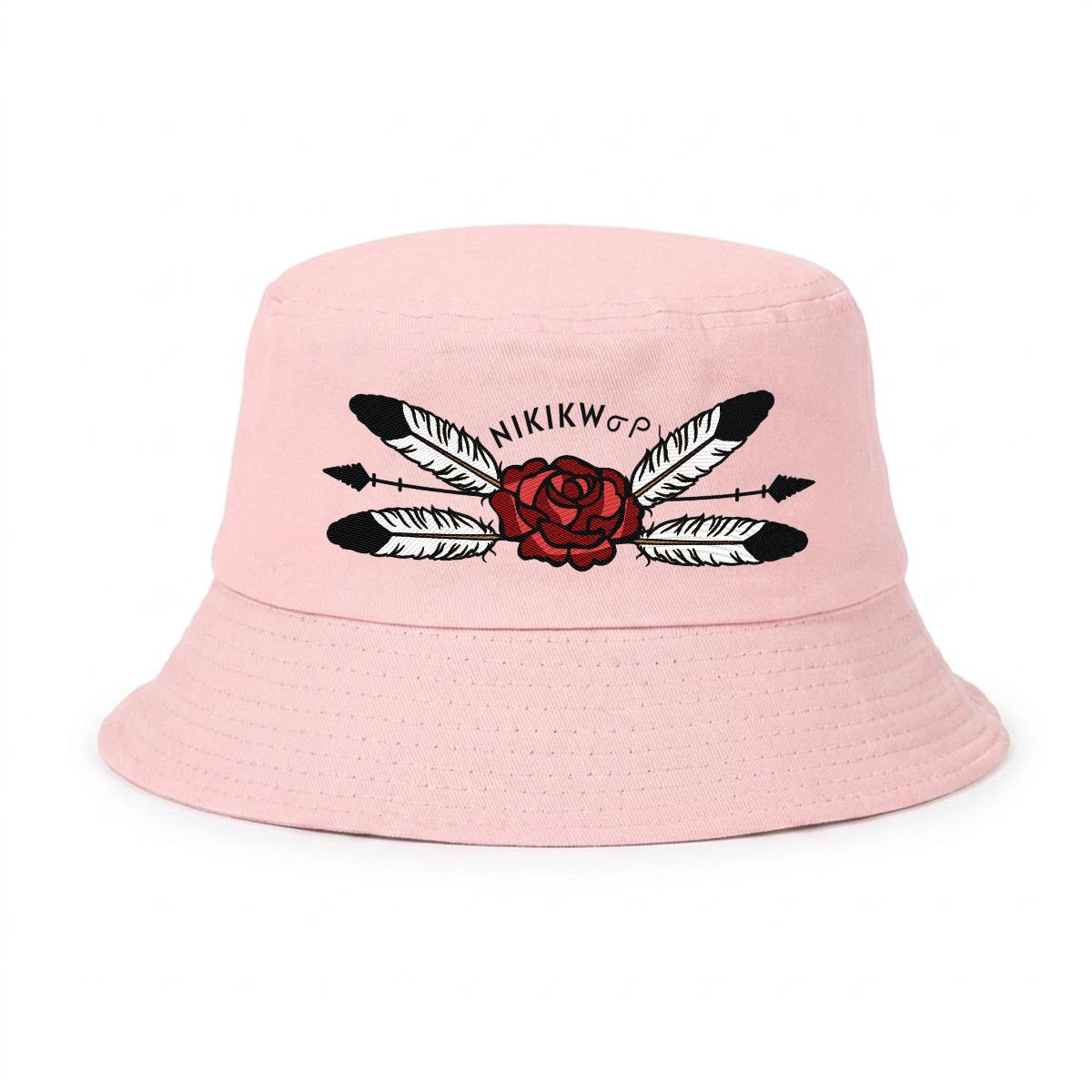 Feather Rose Embroidered Bucket Hat