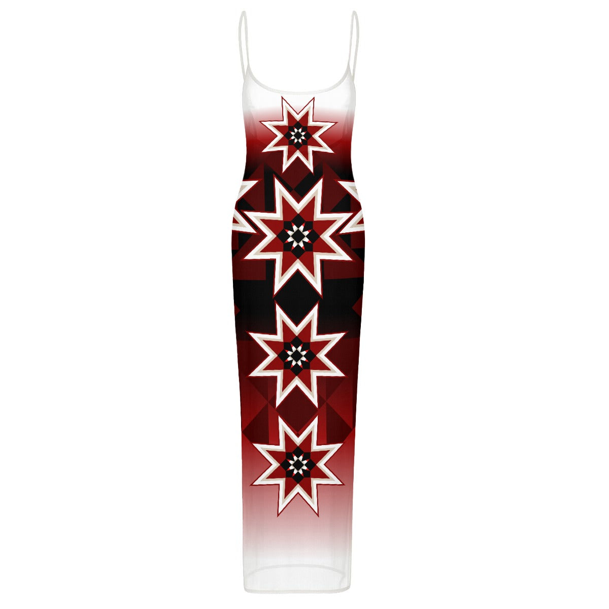 Red Star Sheer Mesh Backless Dress