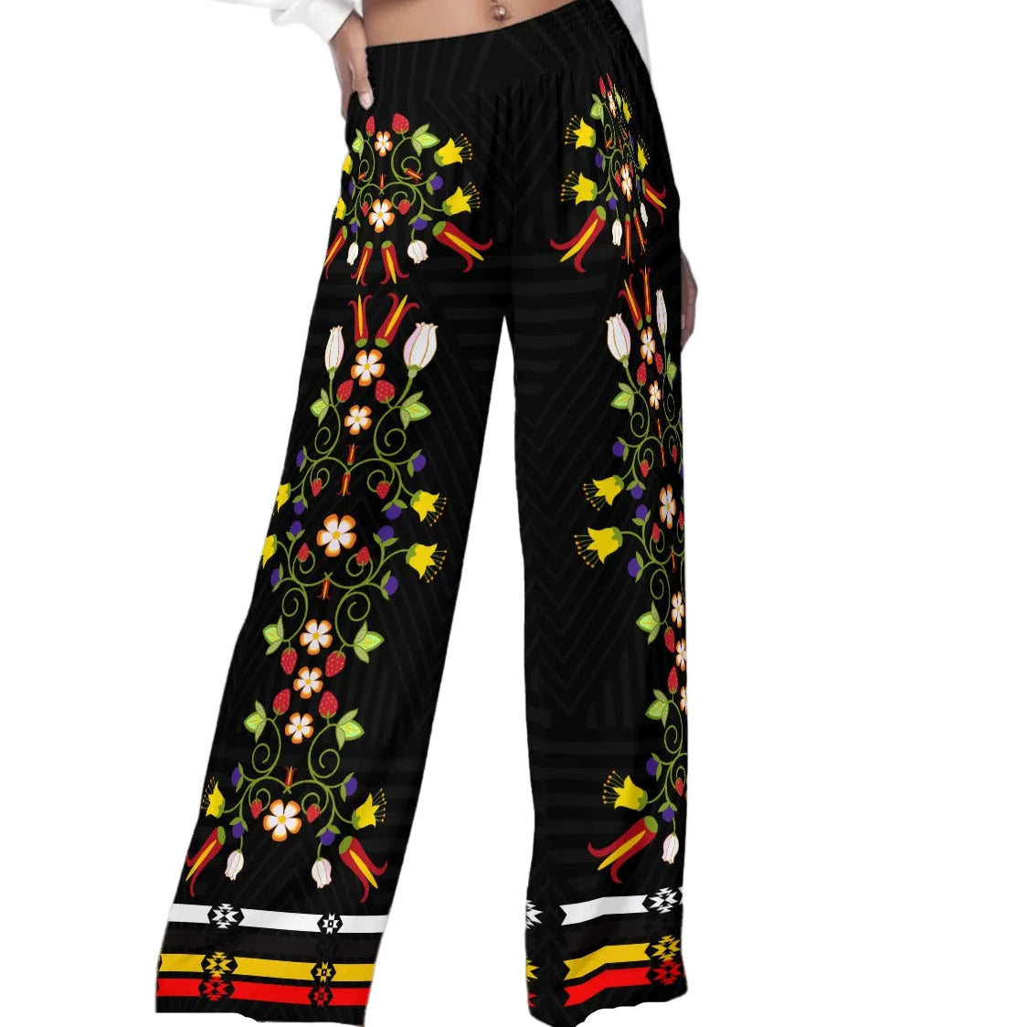 native Ribbon Wide-Leg Pants Rayon